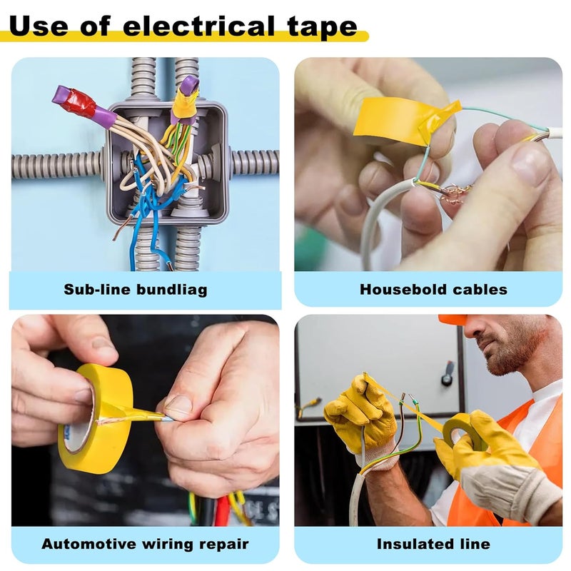 Romeda 9 Pack Electrical Tapes, Electrical Tape Water, Sun, and Oil Resistant, Electrical Tape is Suitable for Most Domestic, Commercial, and Industrial environments - Yellow - Image 4